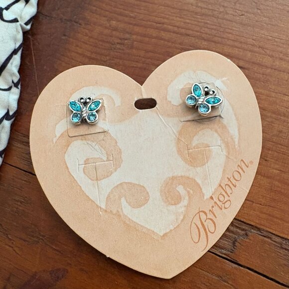 BRIGHTON BUTTERFLY SPARKLE WINGS STUD EARRINGS; NWT SILVER BLUE CRYSTAL - Picture 3 of 5